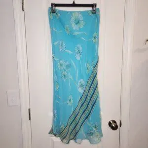 Sharon Anthony | Skirts | Sharon Anthony Silk Blue Floral Y2k Maxi ...
